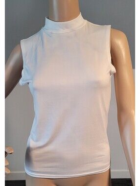 Brit & Bri White Summer Polyester Crewneck Tank Top Polyester/Spandex Small
